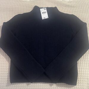 Mango Black Ribbed Mock Neck Sweater